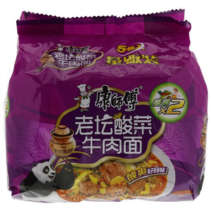 康师傅老坛酸菜牛肉面袋面五包入
