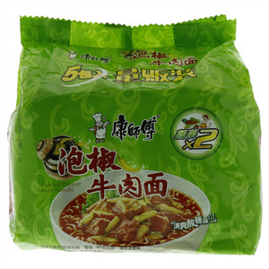 康师傅泡椒牛肉面袋面五包入