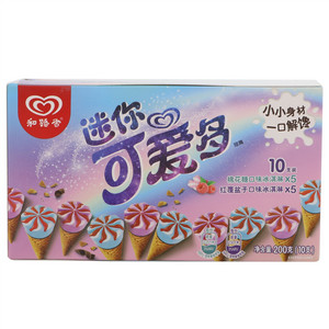 和路雪迷你可爱多甜筒棉花糖口味+红覆盆子口味冰淇淋