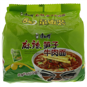 康师傅麻辣笋子牛肉面袋面五包入