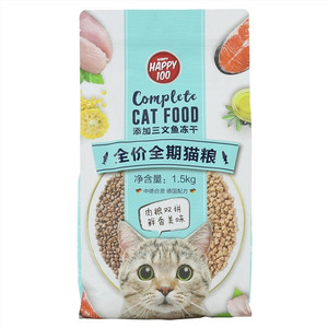 Happy100全价全期猫粮添加三文鱼冻干