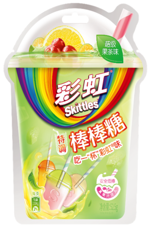 Skittles彩虹吃一“杯”彩虹满杯果茶味特调棒棒糖