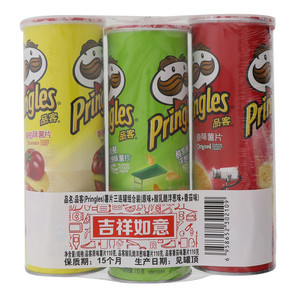 pringles品客品客烧烤牛排味+酸乳酪洋葱味+番茄味薯片三连罐组合装