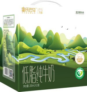 皇氏乳业皇氏巴马低脂纯牛奶200mlx12盒