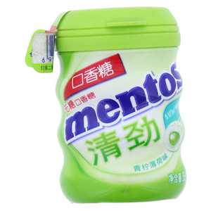 曼妥思清劲夹心无糖口香糖56克瓶装青柠薄荷味