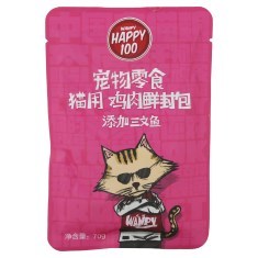 WANPY HAPPY100宠物零食 猫用鸡肉鲜封包 添加三文鱼