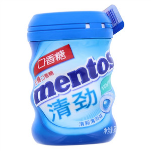 曼妥思清劲夹心无糖口香糖瓶装清新薄荷味