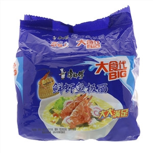 康师傅大食袋鲜虾鱼板面五连包