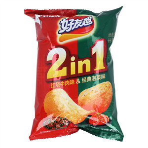 好丽友好友趣2in1红烧牛肉味经典泡菜味切片型马铃薯片