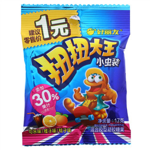 好丽友扭扭大王可乐味/橙子味/桃子味糖果