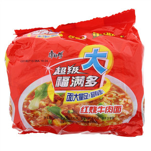 康师傅超级福满多红烧牛肉袋面5包入