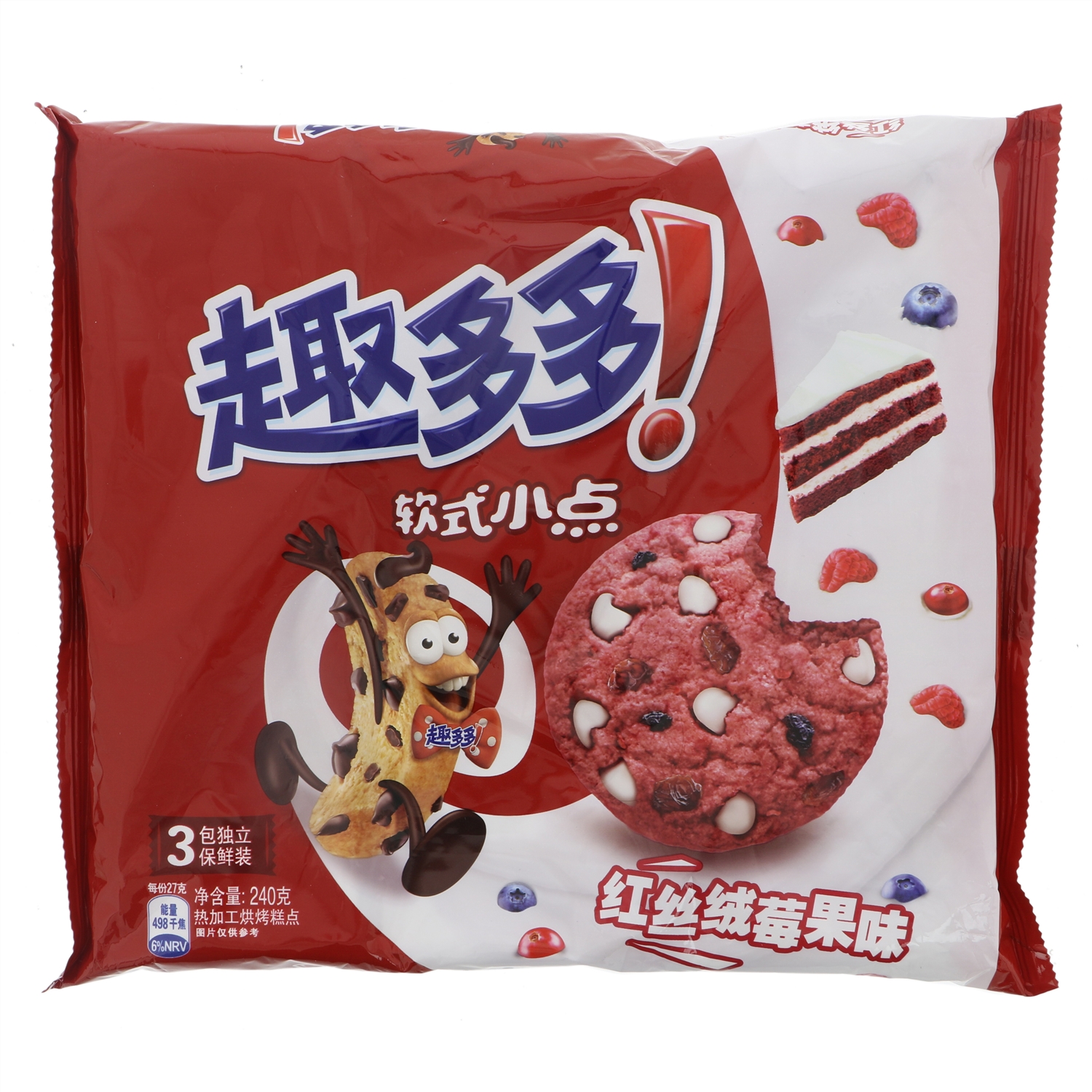 趣多多软式小点红丝绒莓果味240g
