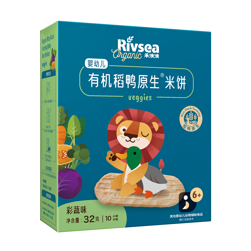 禾泱泱婴幼儿有机稻鸭原生米饼-彩蔬味32克