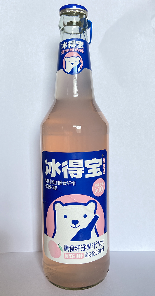 冰得宝 樱花白桃味膳食纤维果汁汽水520ml