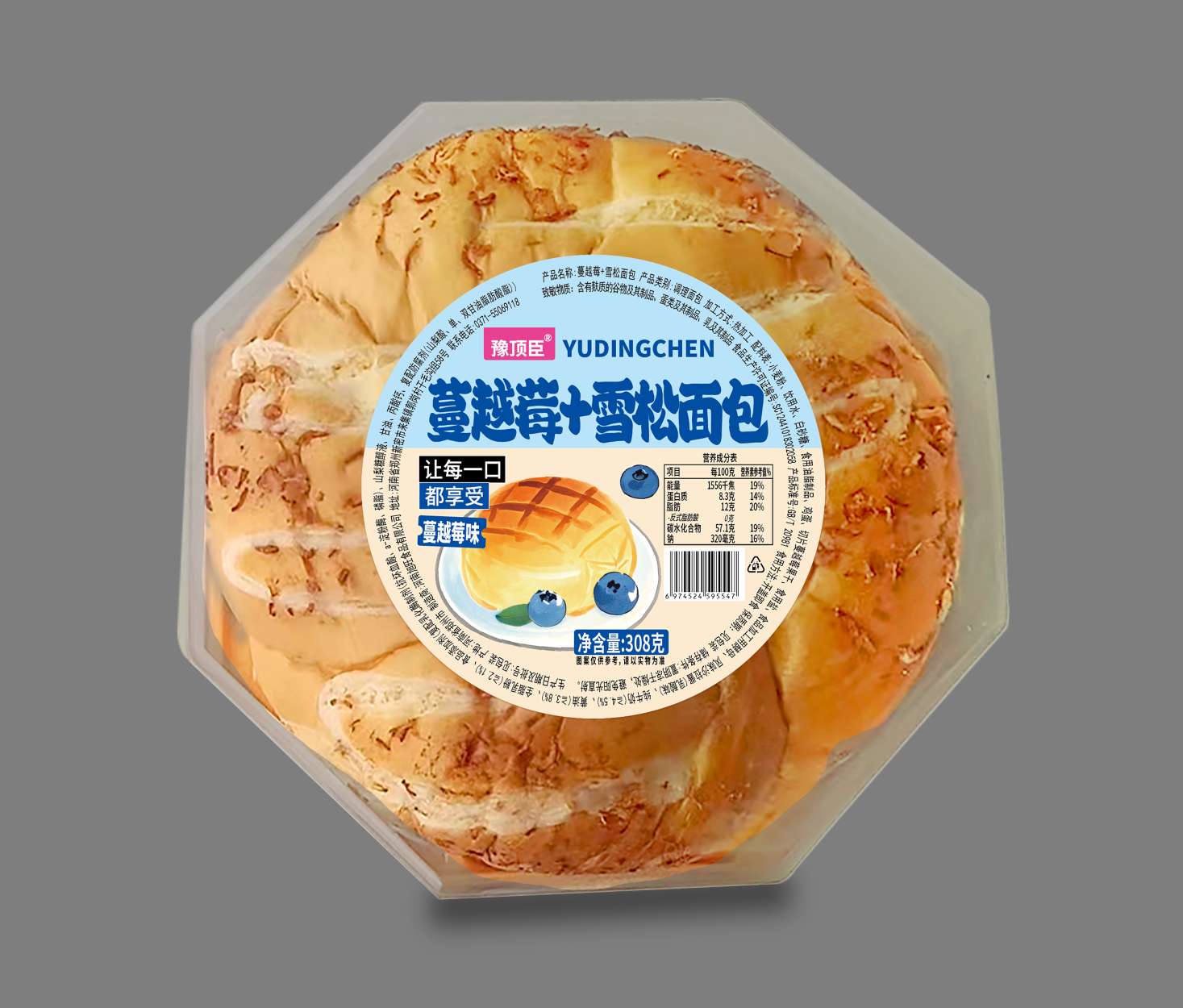 豫顶臣蔓越莓+雪松面包308克