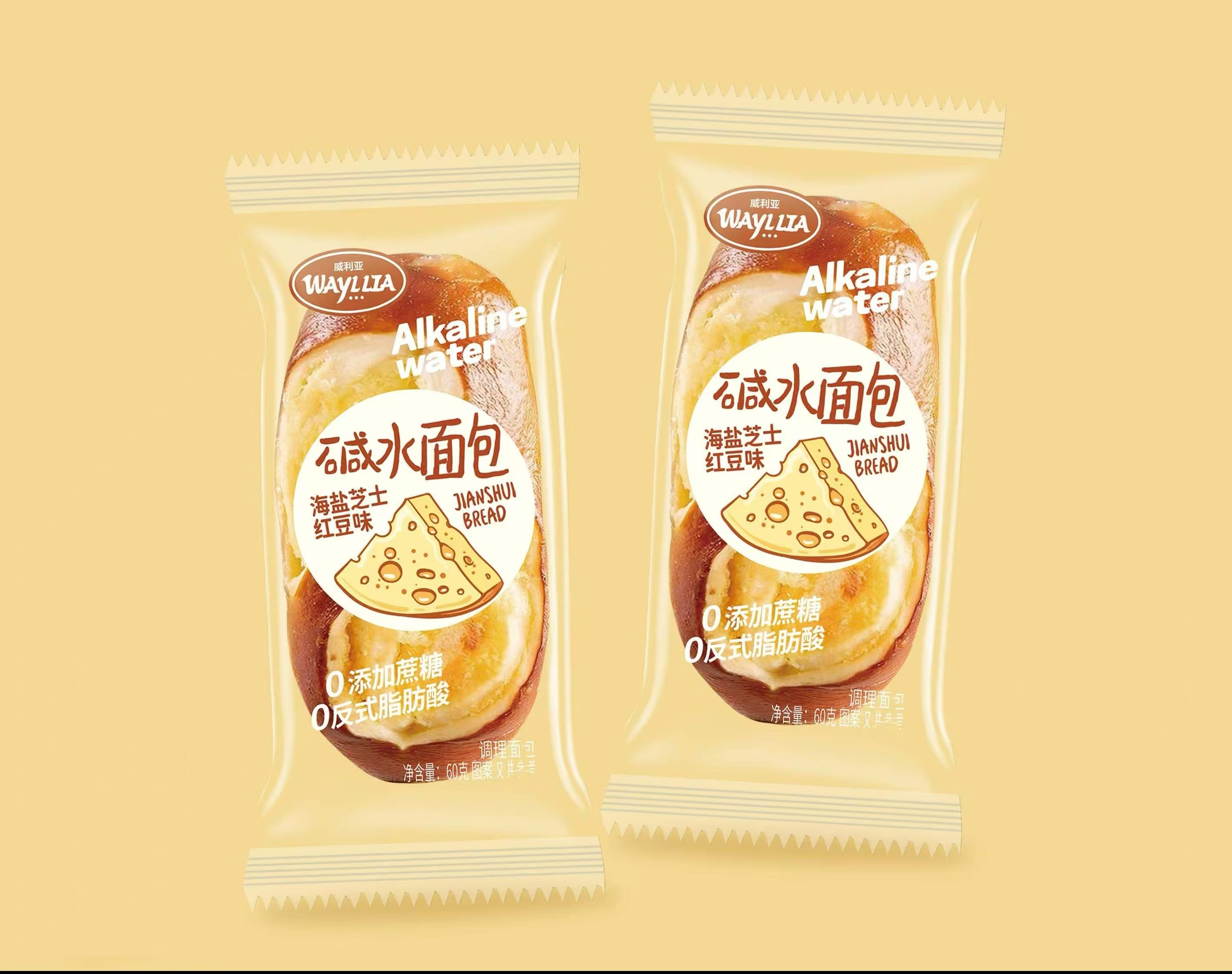 威利亚碱水面包（海盐芝士红豆味）60克