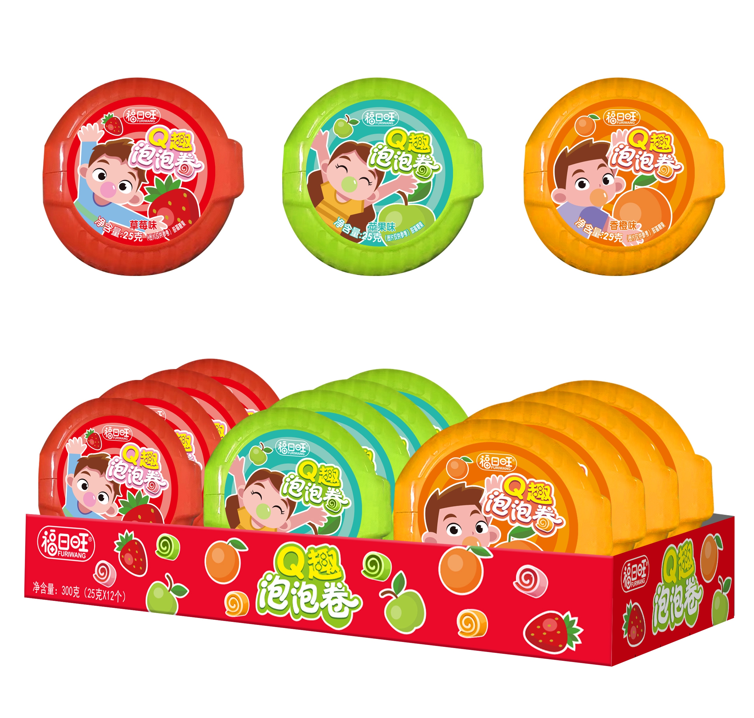 Q趣泡泡卷混合口味（草莓味 苹果味 香橙味）