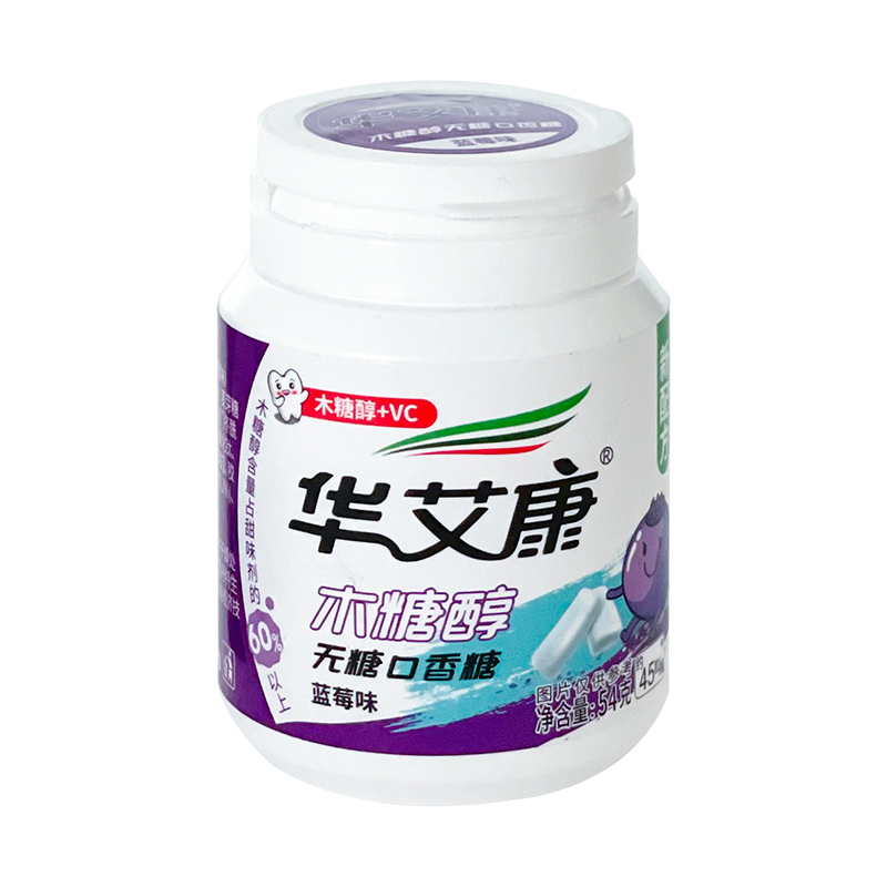华艾康木糖醇无糖口香糖（蓝莓味）54克